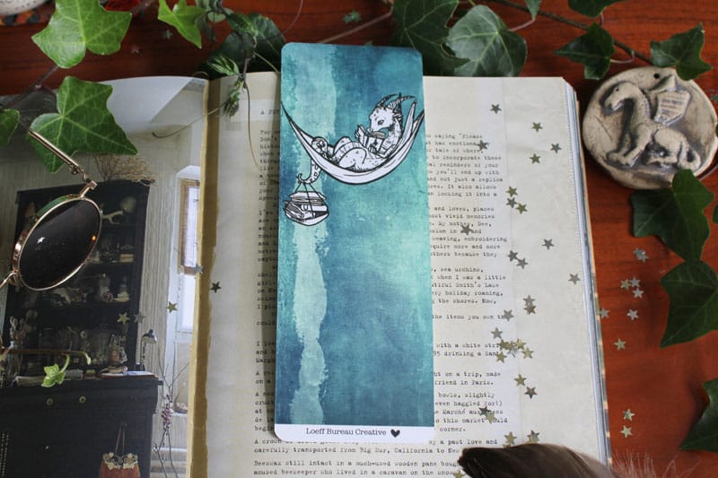 Bookmark Dragon and Books Two-sided