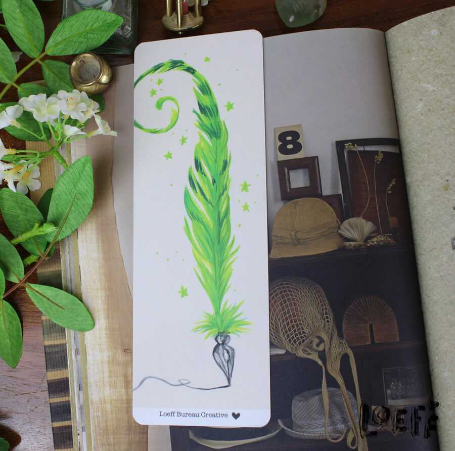 Bookmark Green Feather Two-sided