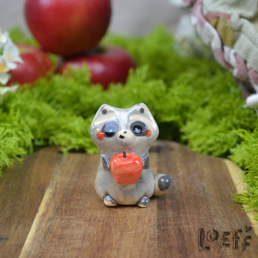 Tiny Raccoon with Apple