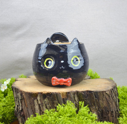 Planter Black Cat with Bow