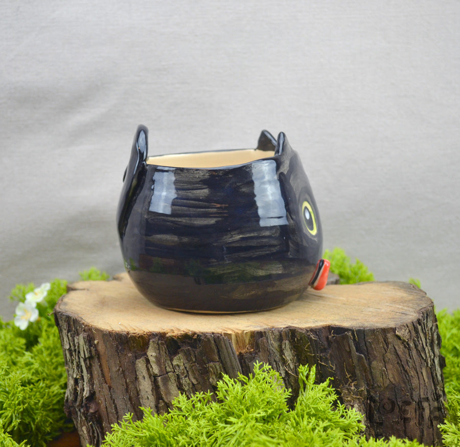 Planter Black Cat with Bow
