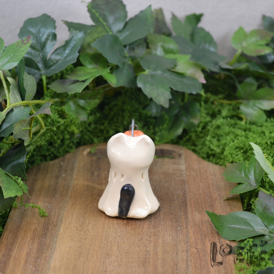 Tiny Ghost Kitty with Jack o' Lantern
