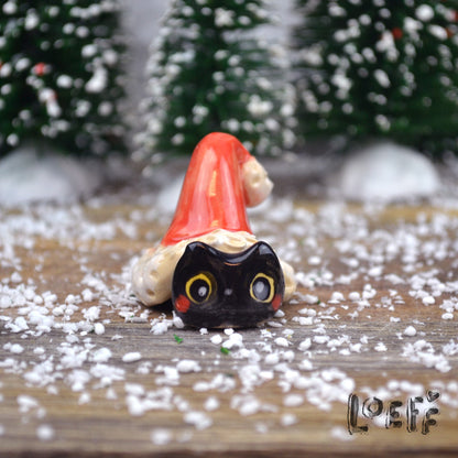 Christmas Tiny Black Cat under Hat