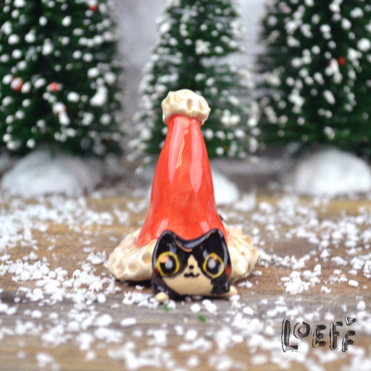 Christmas Tiny Tuxedo Cat Under Hat