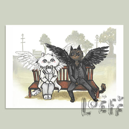 Angel and Demon on Bench Card