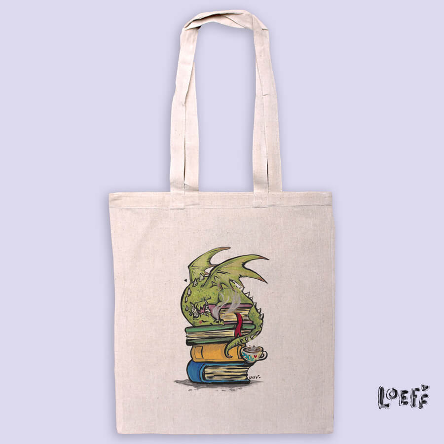 Totebag Dragon and Books