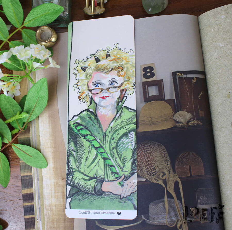 Bookmark Green Feather Two-sided