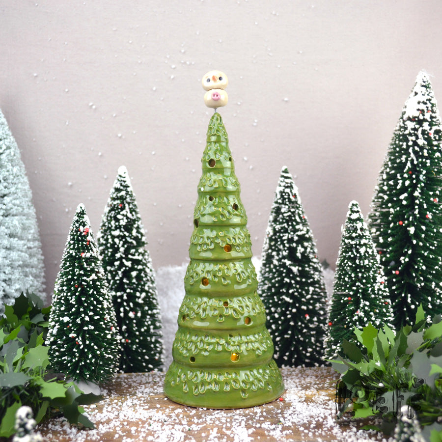 Happy Little Christmas Tree Snowpoppy Pink Button