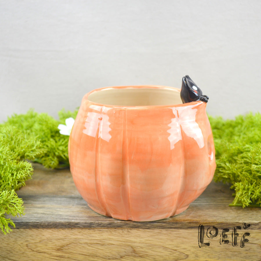 Planter Pumpkin with Black Cat