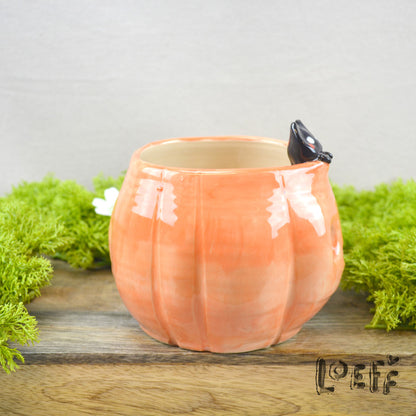 Planter Pumpkin with Black Cat