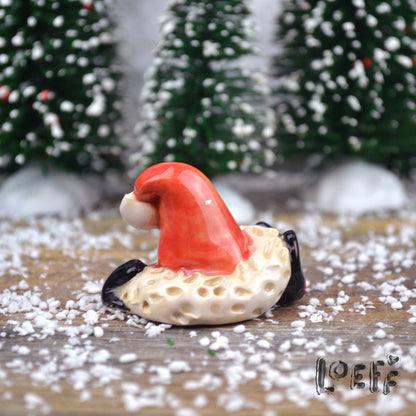 Christmas Tiny Black Cat under Hat