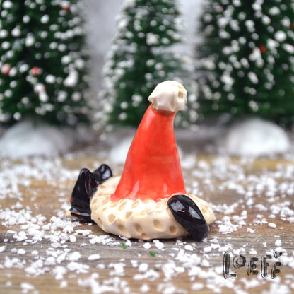 Christmas Tiny Tuxedo Cat Under Hat