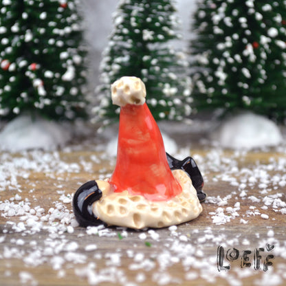 Christmas Tiny Tuxedo Cat Under Hat