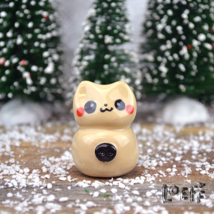 Christmas Tiny Snow Kitty Black Button