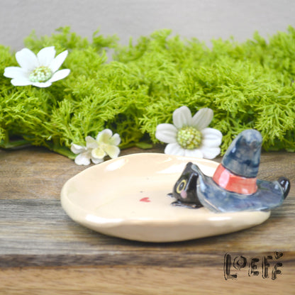 Trinket Tray Cat Blue Hat
