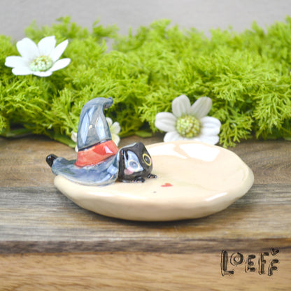 Trinket Tray Cat Blue Hat